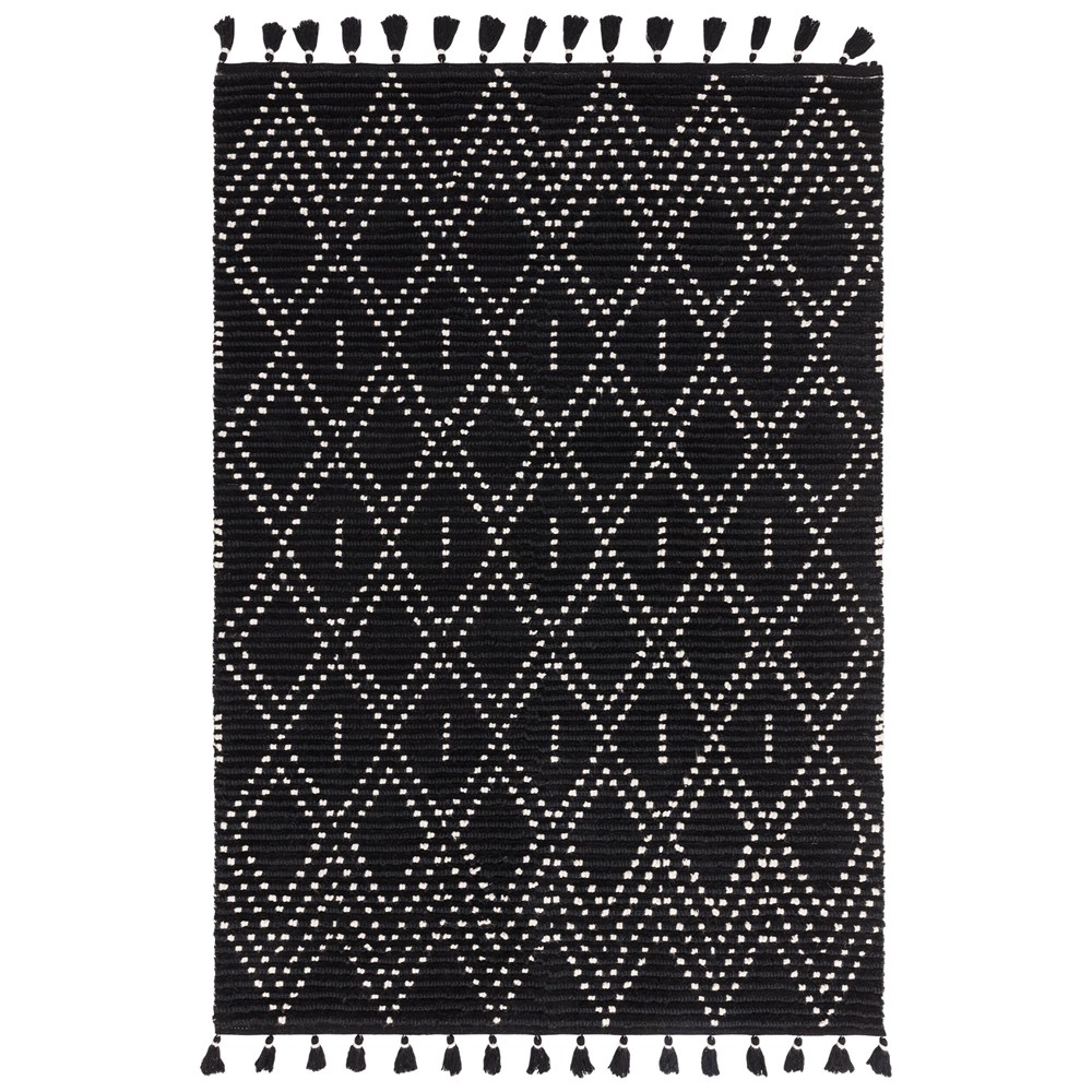 Nepal Boho Diamond Berber Wool Rugs in Black Cream